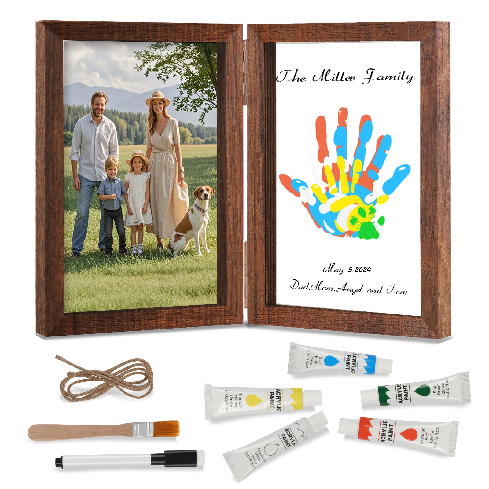 Photo 1 of Family Handprint Kit, DIY Baby Hand and Footprint Handmade Keepsake Wooden Frame, Family Gifts with 5 Non-Toxic Baby-Safe Paint, Ideas Gift for New Parents Couple Friends