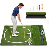 GLUTIA Golf Mats Practice Outdoor, 6x4ft &amp; 5x4ft 26mm/31mm Golf Hitting Mat | Anti-Sway Ball Tray, Fairway &amp; Rough Turf Design, Alignment Guide Lines, Thick EVA Anti‑Slip Shock Base, 7 Tee Holes