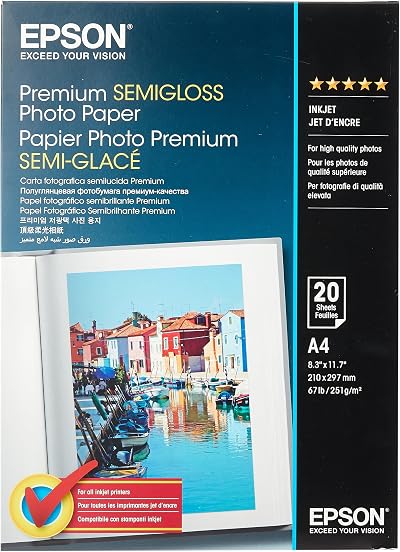 Epson A4 Semi-Gloss Photo Paper 20 Sheets White 251 g/m2