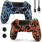 Kujian Wireless Controller for PS4, 2 Pack Controllers for PS4 with Double Vibration/6-Axis Sensor/Touch Pad/Headphone Jack, Ergonomic Non-Slip Grip Compatible with PS 4/Slim/Pro (Red &amp; Blue)