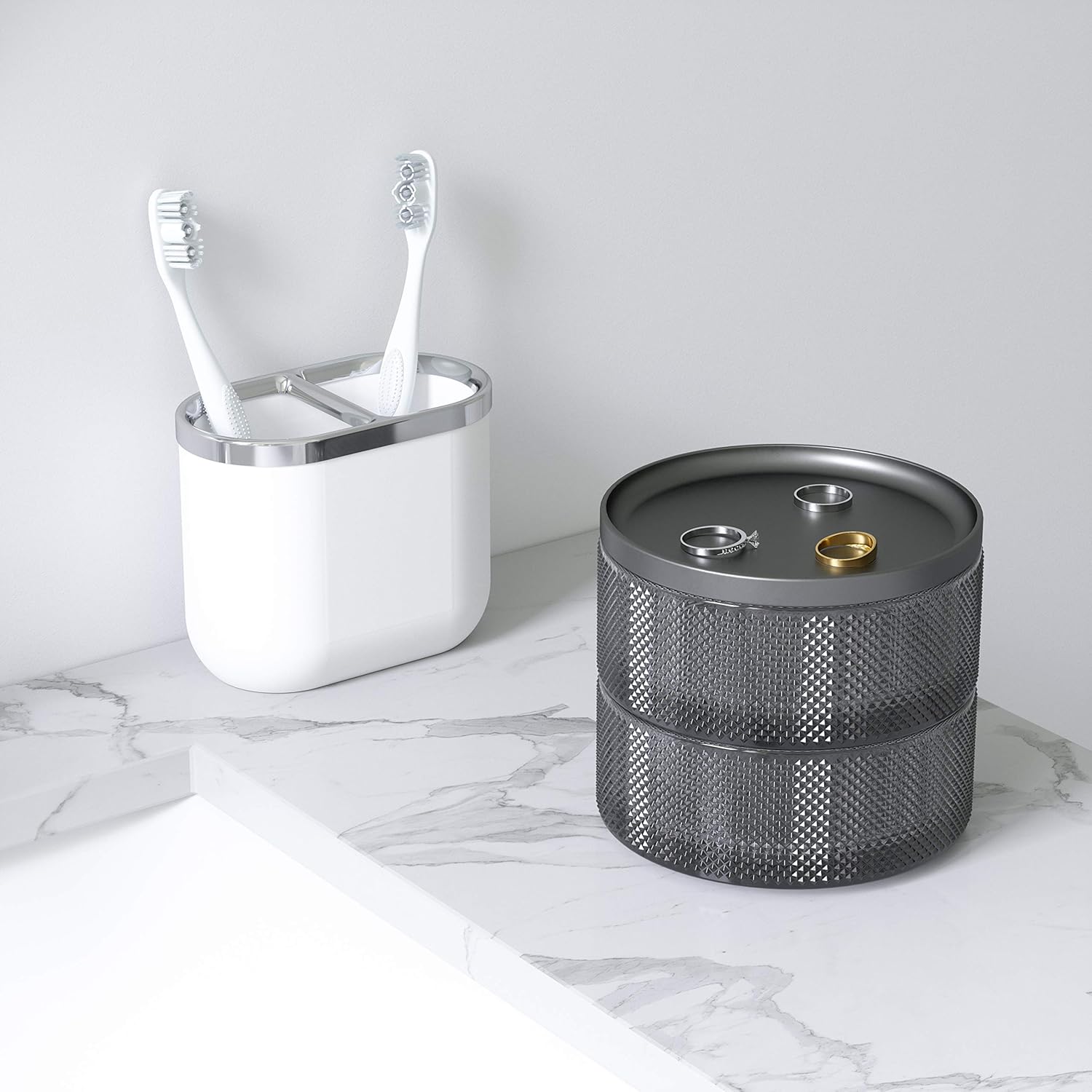 Umbra Tesora Jewelry Organizer, Two-Tier Storage Box with Removable Lid, Smoke: Home & Kitchen