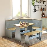 ENOR Breakfast Nook Set,Corner Dining Table Set for Dining Room | Solid Wooden 3-4 People Using L-Shaped kitchen table set , Space Saving Convertible for Family Home Grey Wood