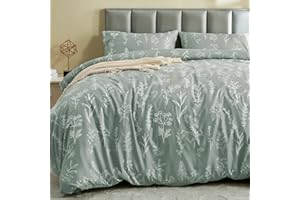 MUXHOMO Duvet Cover King Size, Reversible Floral Green Duvet Cover Set with Zipper Closure, 3 Pieces Botanical Patterns Soft Microfiber Bedding Set (90"x104", 2 Pillow Cases 20"×36")