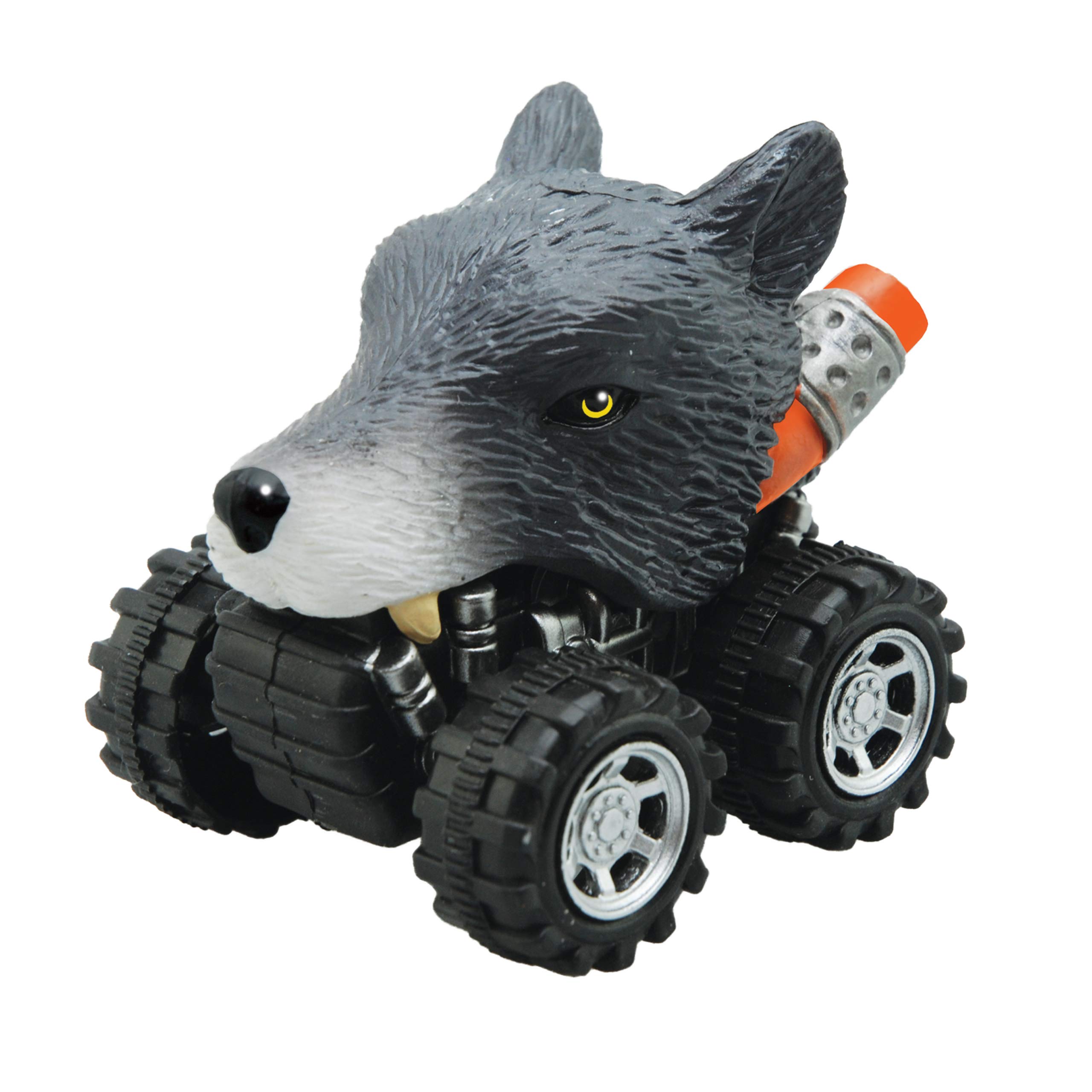 Wild Zoomies - Wolf from Deluxebase. Friction powered toy monster trucks with cool animal riders, great Wolf toys for boys and girls