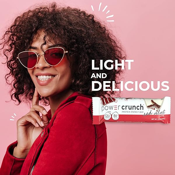 POWER CRUNCH PROTEIN WAFER BARS, HIGH PROTEIN SNACKS WITH DELICIOUS TASTE, RED VELVET, 1.4 OUNCE (12 COUNT)