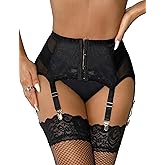 comeondear Garter Belt Set Plus Size Garter Belt and Thigh Highs Set Lace Suspender Belts for Women 6 Strap