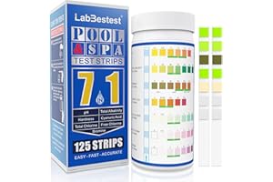 LabBestest Pool Spa and Hot Tub Test Strips - 125 Pool Spa Test Strips - Swimming Pool Water Testing Kit - Rapid Accurate Easy to Test pH, Hardness, Bromine, and More (7-Way)