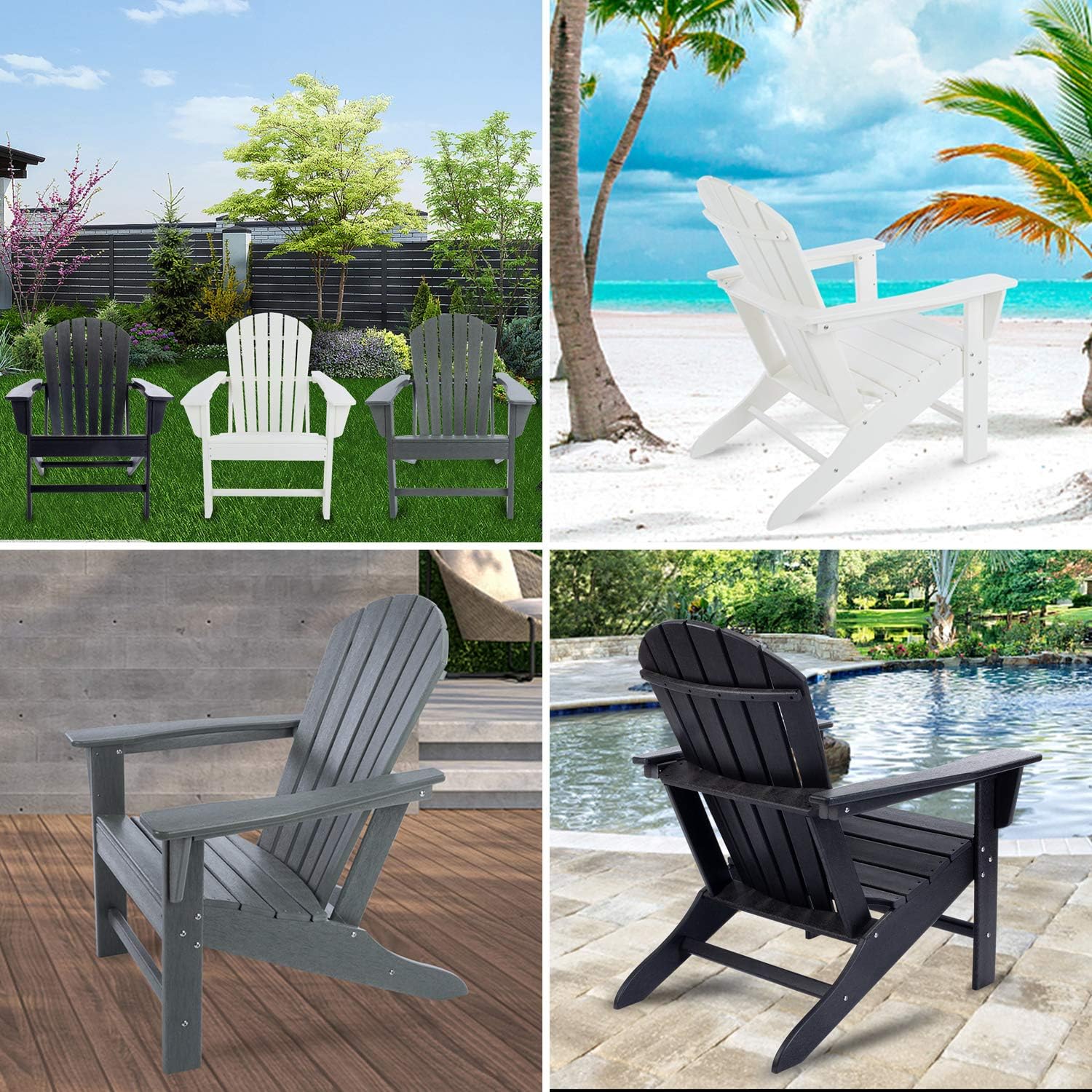 DAILYLIFE HDPE Plastic/Resin Classic Outdoor Adirondack Chair for Patio Deck Garden,Backyard & Lawn Furniture,White (White): Kitchen & Dining