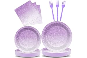 ZOIIWA 96 Pcs Gradient Pastel Purple Party Supplies Set for 24 Guests - Tableware Plates, Dinnerware, Table Decorations, Sprinkle Wedding & Birthday Party Favors