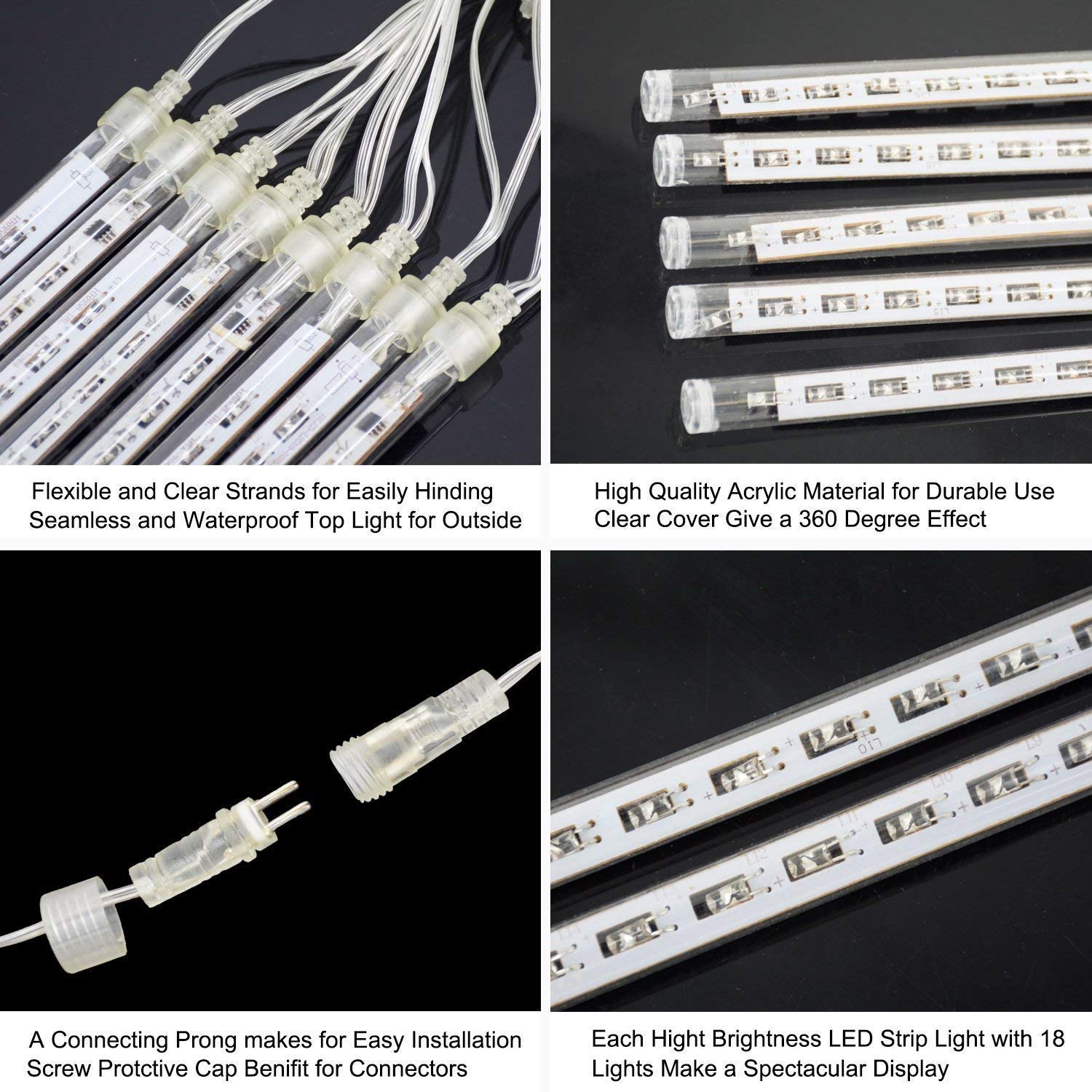 ABelle Guirlandes Lumineuse 8 Tubes 30CM LED Météore Guirlandes Lumineuse Etanche LED Météore Pour Mariage Fête Soirée Maison Arbre Sapin Jardin de Noël Parti Xmas Arbre(Bleu) [Classe énergétique A+]