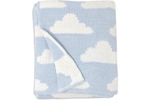 Living Textiles Blue Clouds Chenille Soft Baby Blanket Reversible Premium Cozy Fabric for Best Comfort - for Infant,Toddler,Newborn,Nursery,Boy,Unisex,Throw,Crib,Stroller,Gift, Blue Clouds 40x30