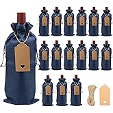 DIWNELEM 16 Pack Burlap Wine Bags, Jute Wine Gift Bags with Drawstring, Accommodates Regular 750 ml Bottles, Perfect for Weddings, Parties, Travel, Birthdays