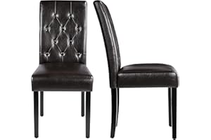 Yaheetech Upholstered Dining Chairs Set of 2 Modern Leather Parsons Kitchen Chairs with Button Tufted High Back and Solid Wood Legs and for Dining Room/Living Room/Restaurant, Brown