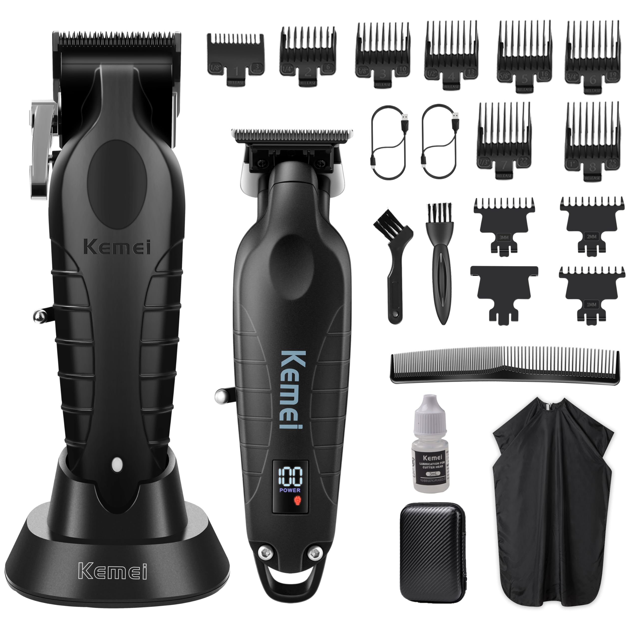 KEMEI Hair Clippers for Men, Professional Clippers and Trimmers Set, Cordless Zero Gap Trimmer for Men with LED Display, 11 Guide Combs, Mens Gifts
