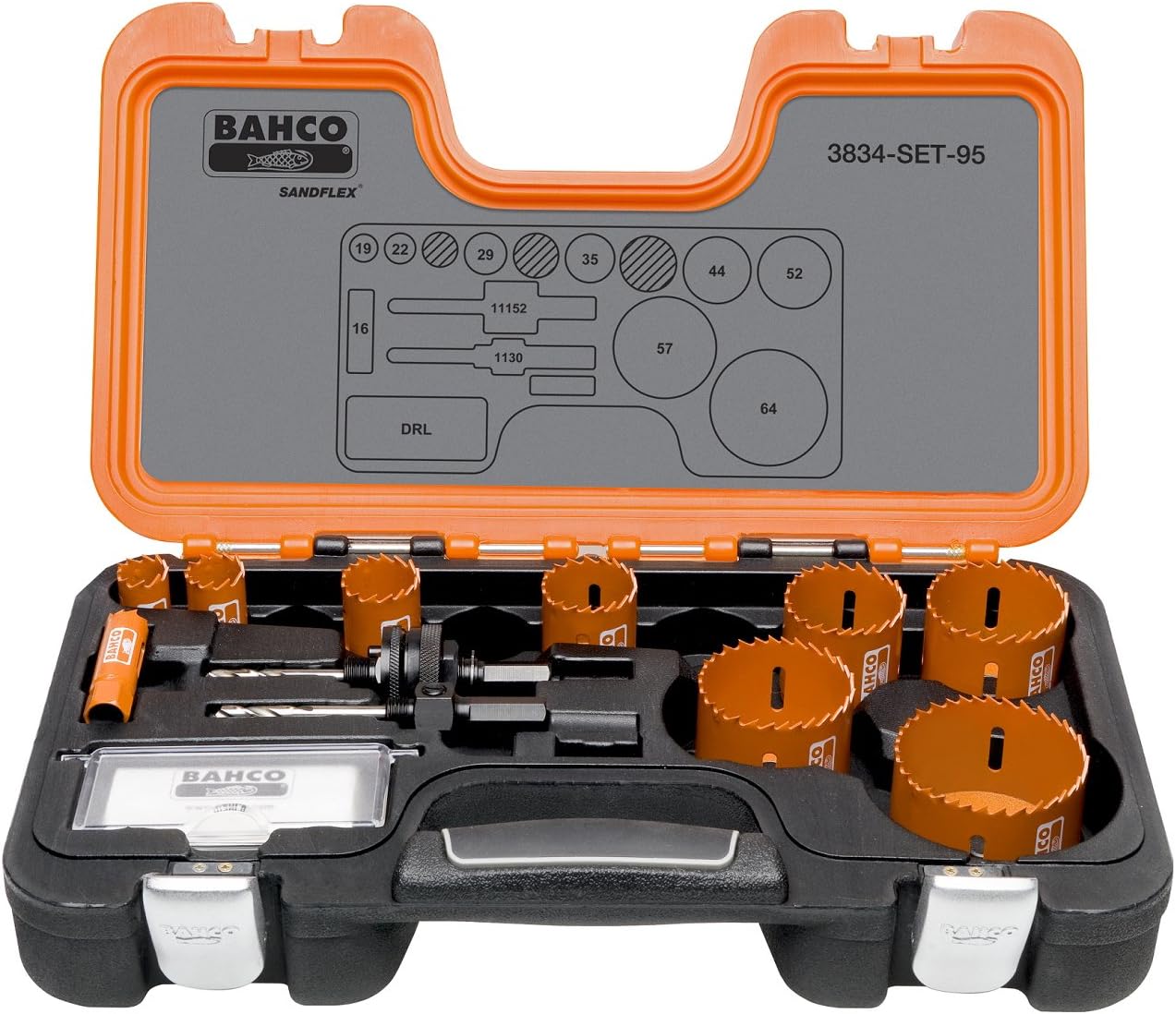 Bahco 3834-set-95 Plumbers Holesaw set, Black/Orange, 16 - 64 mm