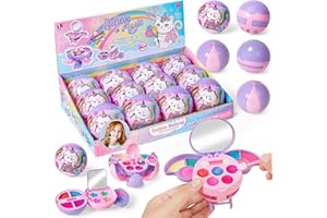 Cleboen 12 Pack Kids Makeup Blind Ball Party Favors - Surprise Cosmetic Blind Balls with Lip Gloss, Eyeshadow & Sponge Blusher (3 Styles, 2 with Mirrors), Party Favors Supplies Gifts for Girls