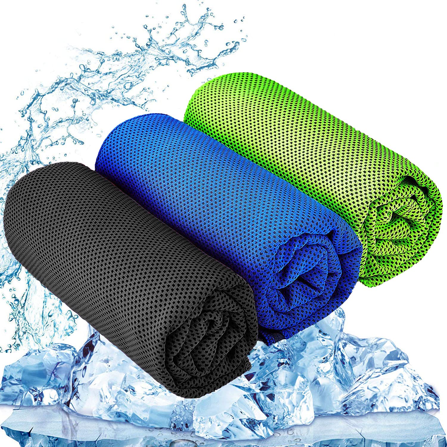 YQXCC 3 Pcs Cooling Towels | 120x30 cm | Cool Cold for Neck | Microfibre Soft Breathable Chilly | for Sports Yoga, Golf, Gym, Camping, Running & More Activities