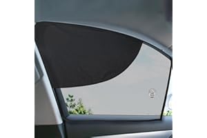 DIZA100 Front Window Sun Shade, 2 Pack Half Blackout & Half See-Through Magnetic Car Side Window Sunshades with Fixed Suction Cup, Car Window Curtain UV Protection for Driver