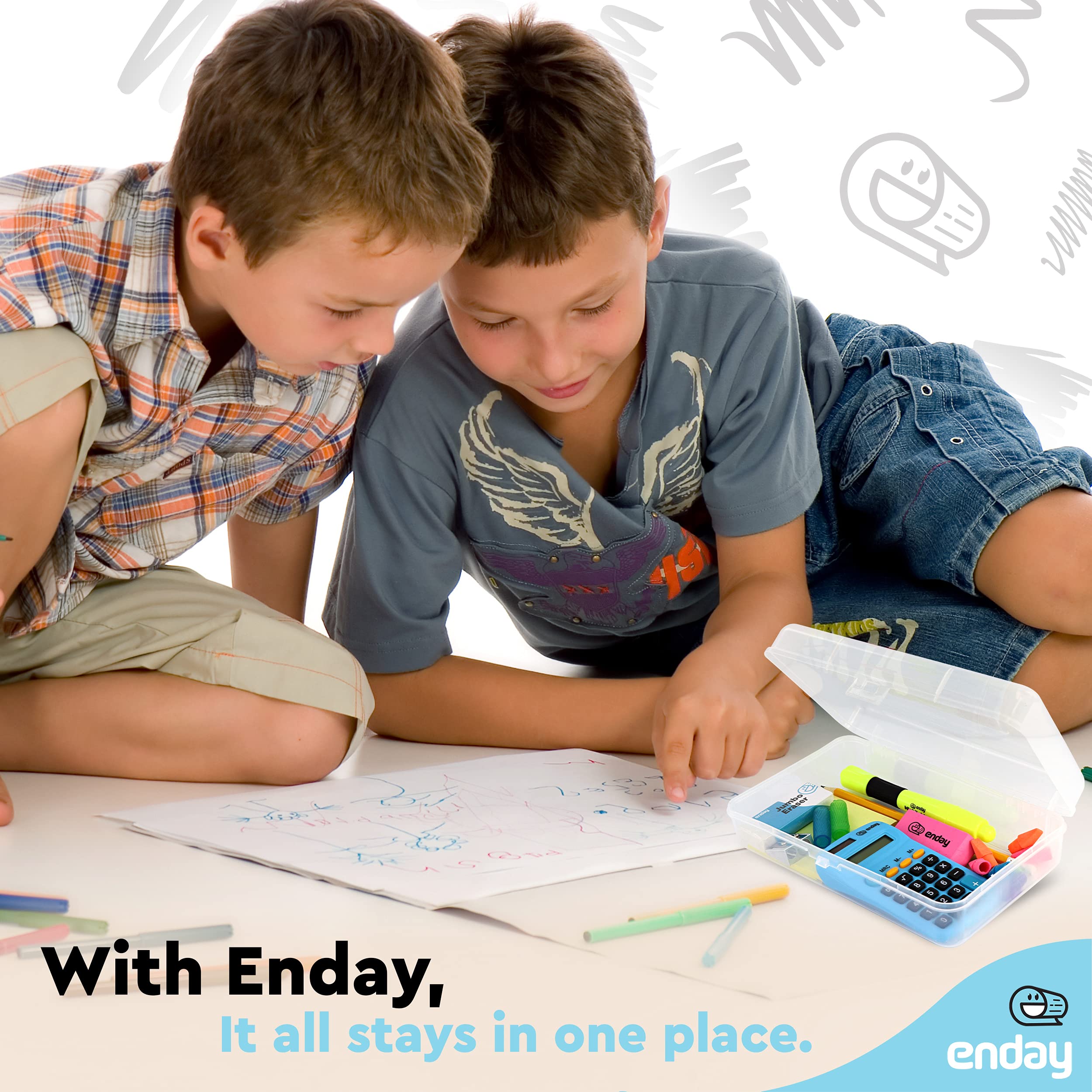 Enday Plastic Pencil Box with Snap Closure Lids Clear, Small Utility Crayon and Marker School and Office Storage Supplies Case, Large Capacity Durable Translucent Supply Organizer Boxes For Kids