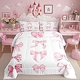 Erosebridal Dreamy Coquette Bow Comforter Set Twin Size,Fantasy Coquette Bowknot Bedding for Kids Girls Teens,Trendy Pink Bow Bed Sets for Preppy Princess Fashion Modern Aesthetic Girly Cute Quilt