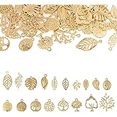 Spritewelry 18 Styles Tree Leaf Charms Tibetan Branch Leaves Charms Metal Leaf Filigree Pendants Antique Gold Vintage Leaf Pendants for Earring Bracelet Necklace Kaychain Jewelry Making 36pcs