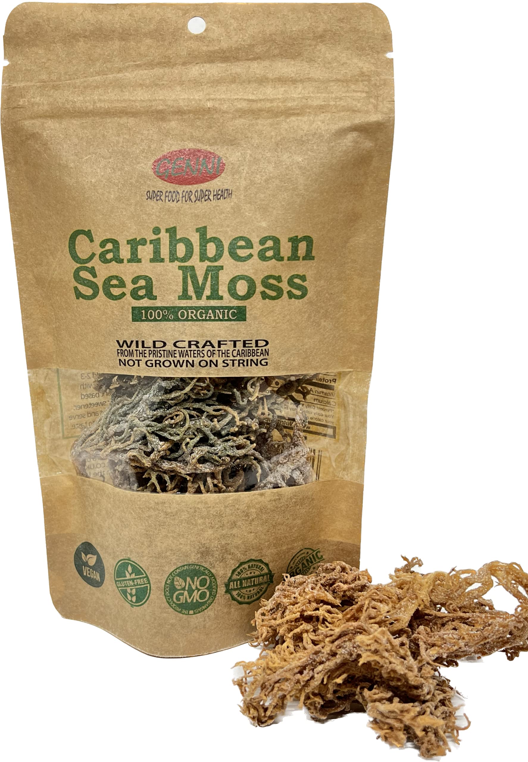 Wild crafted Sea Moss (Irish moss) from the pristine Caribbean Sea Unbleached & NOT grown on string 50g