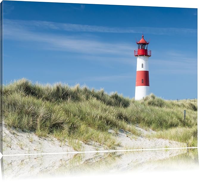 Leuchtturm hinter Dünen Format: 60x40 auf Leinwand, XXL riesige Bilder fertig gerahmt mit Keilrahmen, Kunstdruck auf Wandbild