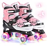 NEMONE Mermaid Adjustable Light up Roller Skates for Girls Boys | 4 Size Purple Blue Roller Skates for Toddlers, Beginner Kids Butterfly Roller Skates Indoor Outdoor