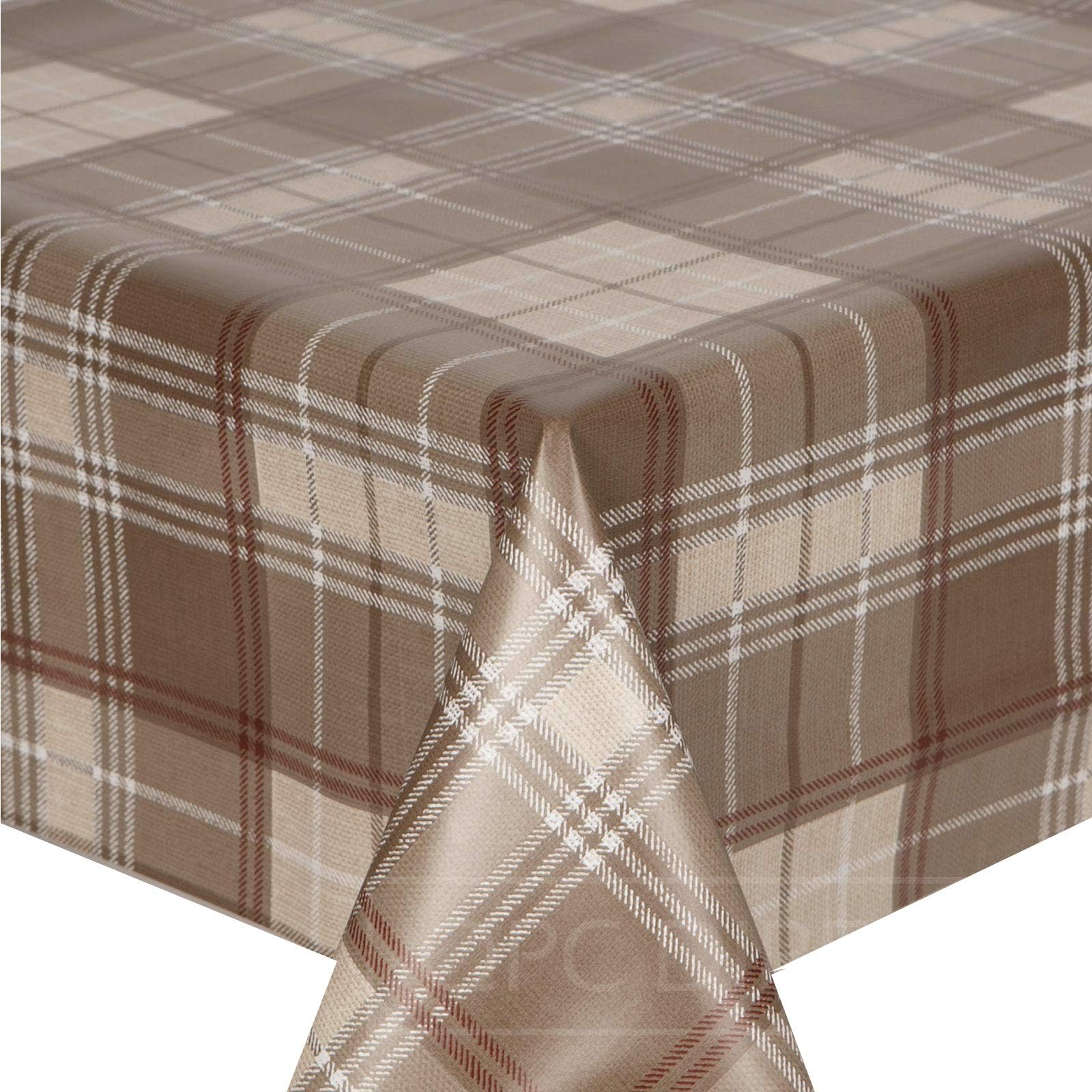 QPC Direct Tartan Tweed Plaid Check Effect PVC Oilcloth Table Cover Vinyl Tablecloth 2 Metres (Beige)