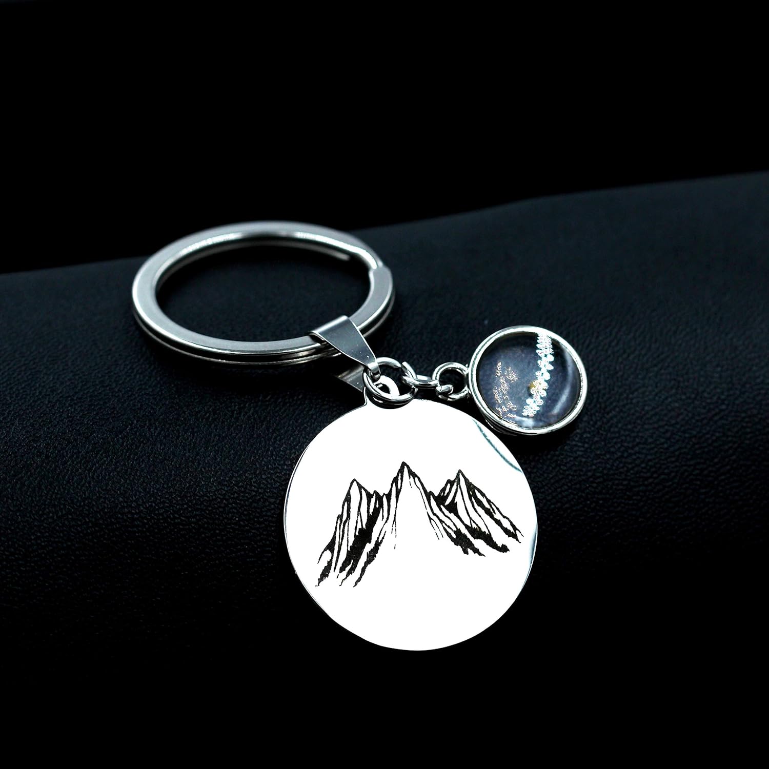 Stainless Steel Mountain Disc Keychain with Real Mustard Seed in Round Pendant ZY015, Round-white - Image 3