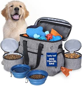 Lucky Tail - Bolsa de viaje para perros – Incluye organizador de bolsas de  viaje para mascotas, 2 cuencos plegables para perros, 2 contenedores de  comida para perros de viaje, kit de viaje ideal para pasar la noche o fin  de semana  - Amazon.com