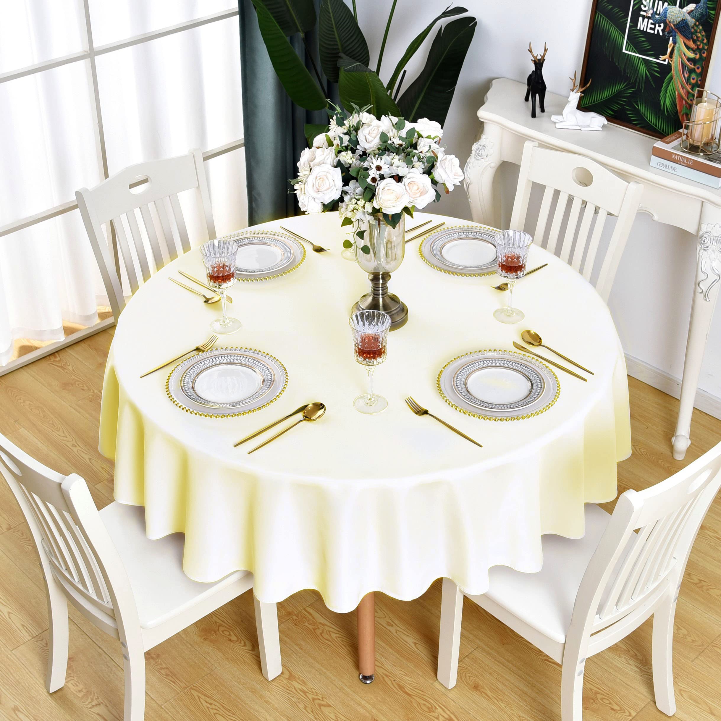 Photo 1 of KAIPHO Cream Round Tablecloth - Waterproof Stain Resistant Wrinkle Free Table Cloth, 210GSM Polyester Washable Wipeable Table Cover for Party, Banquet, Wedding, Indoor and Outdoor (60 inch, Circle)