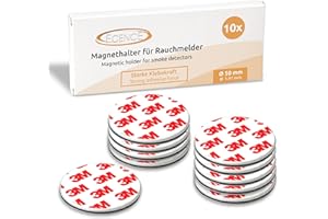 ECENCE 10pcs Magnetic Smoke Detector Mount Magnetic Adhesive Pads for Smoke Alarms Ø 50mm - Fast & Safe Mounting - No Drilling Or Screws - Fire Protection - Installation Tool