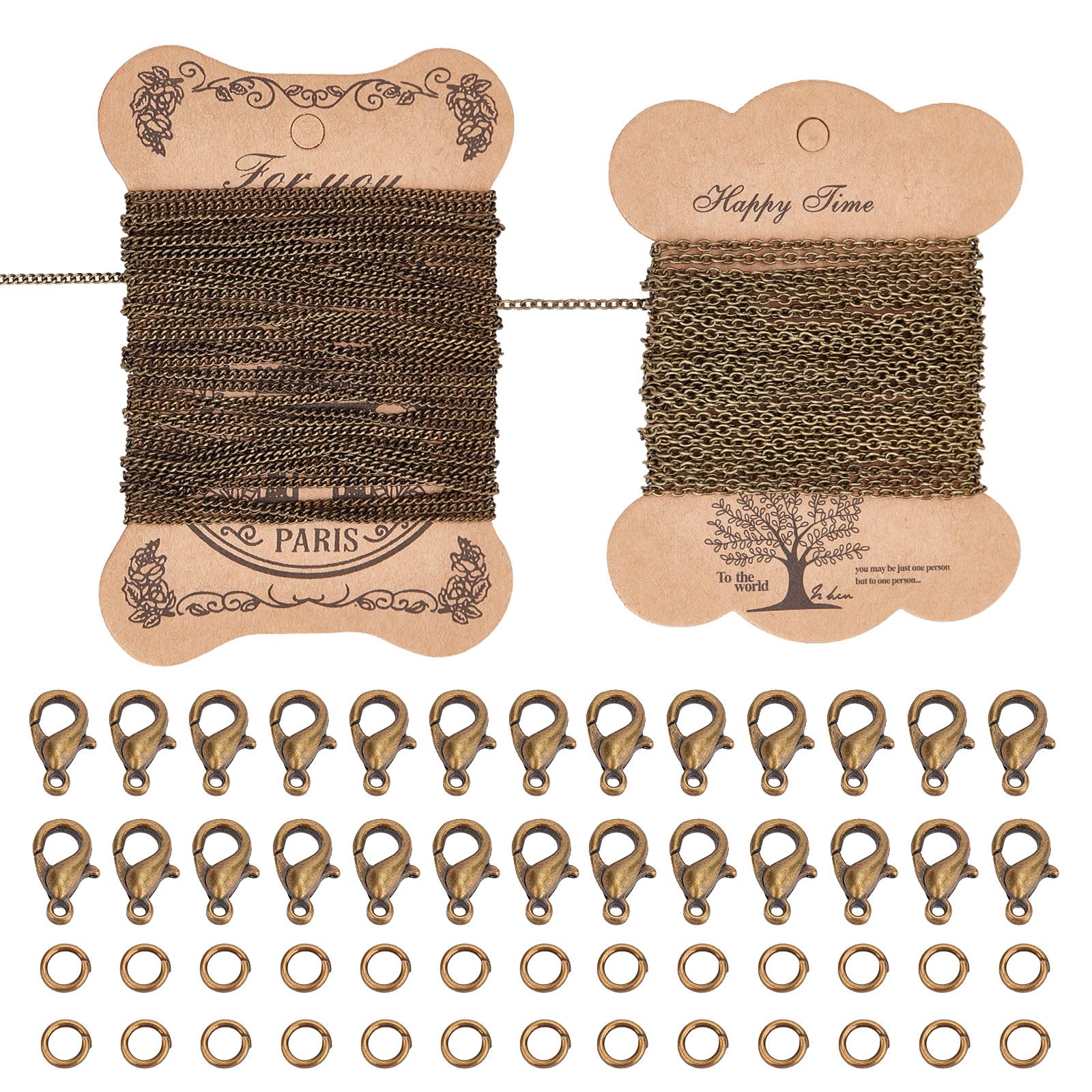 PH PandaHall 10m Twisted Chains Curb Necklaces Chains with 100pcs 4mm Jump Rings 20pcs Brass Clasps Iron Cross Chain Metal Link Chain for DIY Bracelets Necklaces Jewellery Making, 5m/Sheet