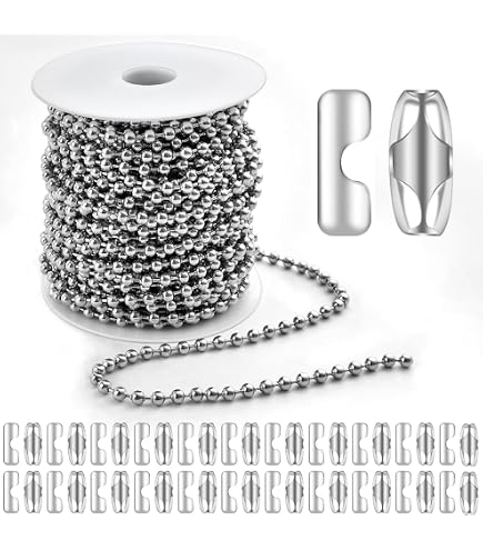 Chaîne De Perles En Acier Inoxydable 2,4 Mm - Rouleau De 15 M Avec 30 Connecteurs - Pour Bijoux, Décoration, Bricolage - 9