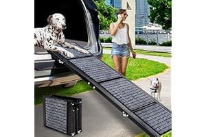 CJYMMFAN Folding Dog Car Ramp for Medium & Large Dogs, Portable Pet Stair Ramp with Non-Slip Rug Surface, 62" Long & 17" Extra Wide Dog Steps for Large Dogs Up to 200LBS Enter a Car, SUV & Truck
