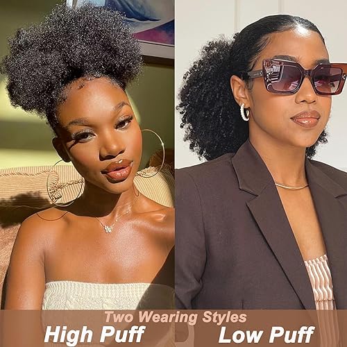 Afro Puff Drawstring Ponytail Human Hair Bun For Black Women 150