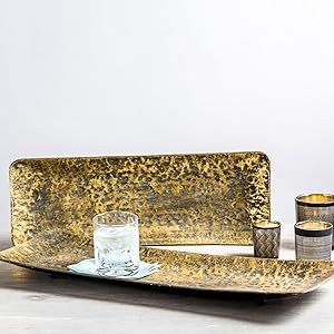 Foreside Home & Garden Set of 2 Distressed Metal Decorative Trays, 15, Gold, Black
