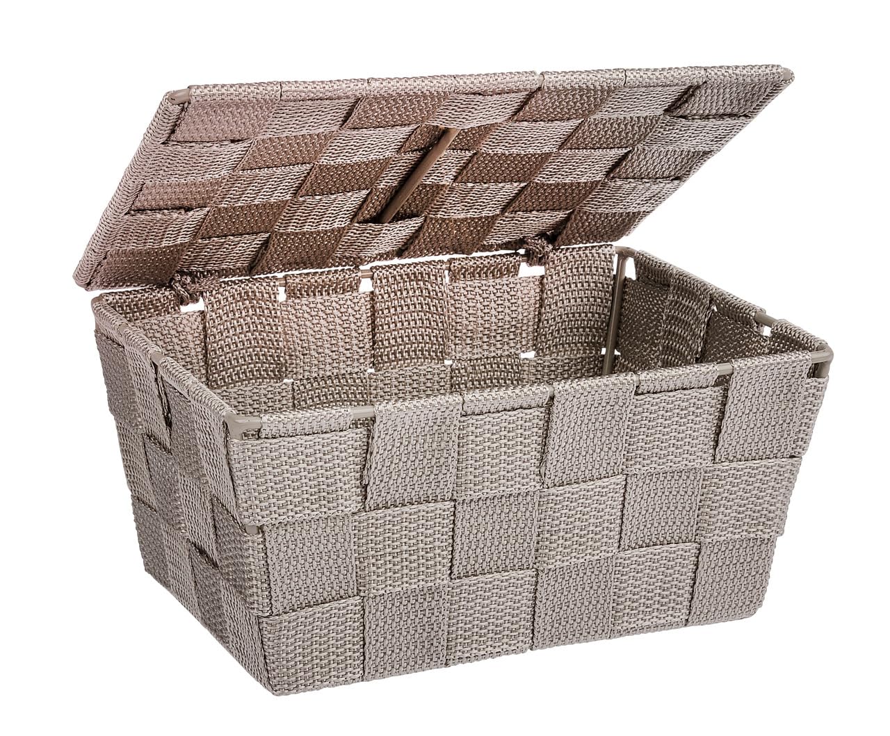 WENKO 22575100 Storage basket Adria with lid Taupe - bathroom basket with lid, Polypropylene, 19 x 10 x 14 cm, Taupe