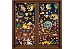 Simpeak Eid Mubarak Window Clings, 121 Pieces Ramadan Window Clings PVC Stickers,Self Adhesive Glass Decorations for Ramadan 