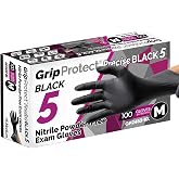 GripProtect Precise 5 Mil Black Nitrile Gloves, Chemical Resistant Gloves | Medium Textured Grip for Mechanics, Tattoos, Food Prep &amp; Cleaning &ndash; Medical Grade Disposable Gloves, 100 Count