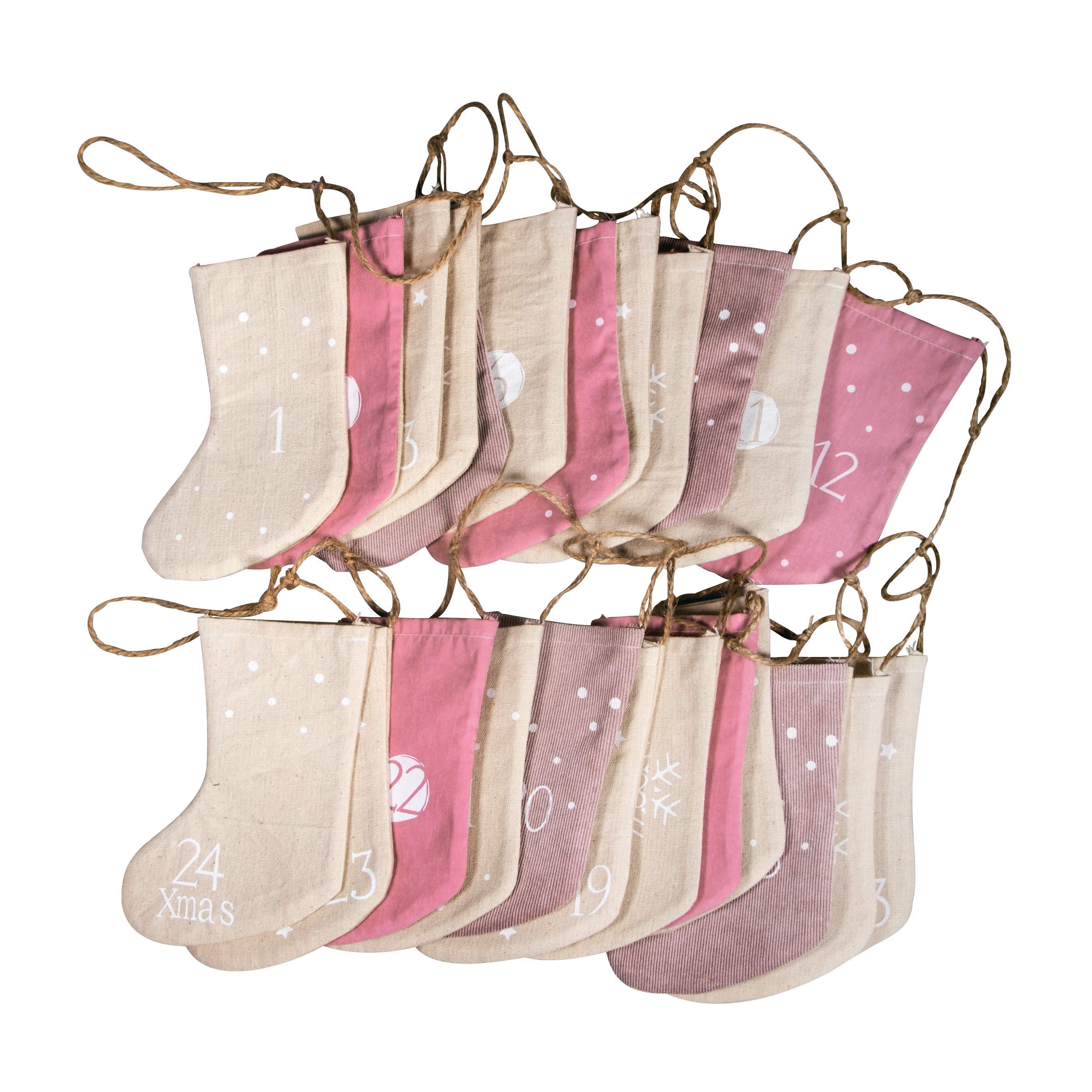 Rayher Christmas Stockings Hanging Advent Calendar, Fill Your Own Advent Countdown Calendar, Fillable Pockets, 220cm, assorted colours, 46557000