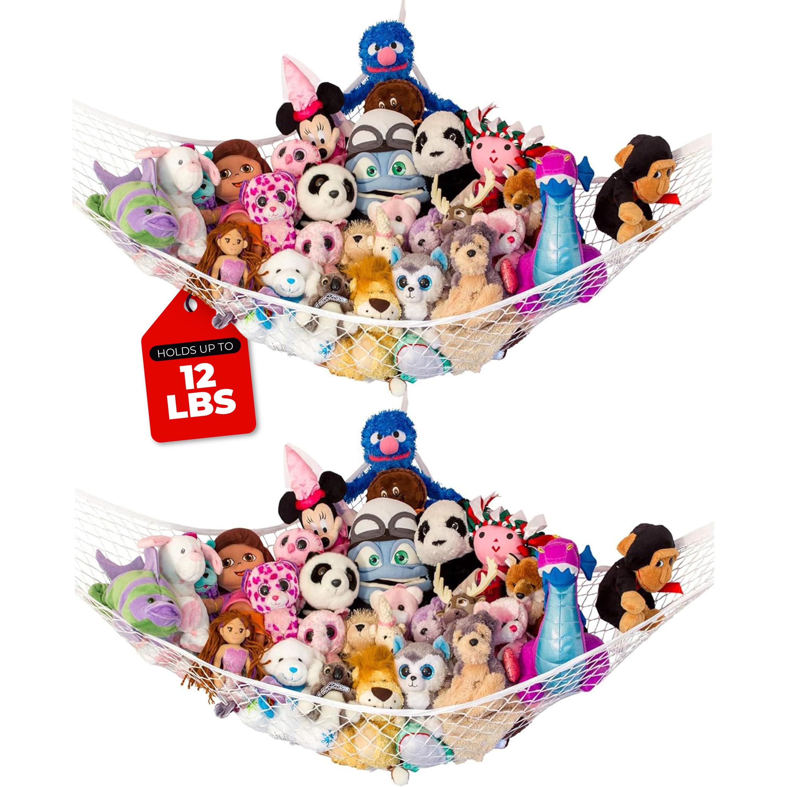 Photo 1 of Lilly's Love Stuffed Animal Hammock | Corner Hanging Organizer, Toy Storage, Stuffed Animal Storage Net | Made from Quality Fishing Net, Holds 12lbs | 67"x47"x47" (White, 2 Pack)
