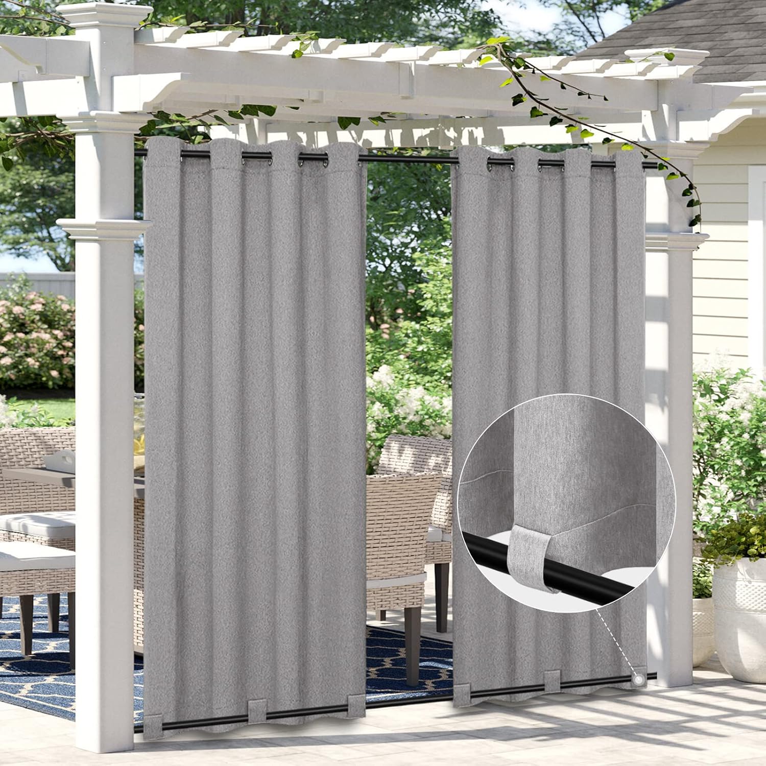Outdoor Curtains - Easy-Going Linen Look Outdoor Curtains Waterproof Windproof Porch Curtains, Soft Thicken Outdoor Privacy Curtains for Patio, Gazebo, Grommet Top and Tab Bottom Drape, 1 Panel, 54x108 inch, Grey
