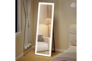 HOMCOM Full Length Mirror with Lights, 64" x 21" LED Full Body Mirror with Dimming and 3 Colour Lighting, Free Standing, Lean