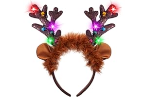JOYIN Christmas Light Up Headband, Cute Reindeer Headband with LED Bulbs for Adult Kids Party Favor Supplies Xmas Accessories Christmas Holiday