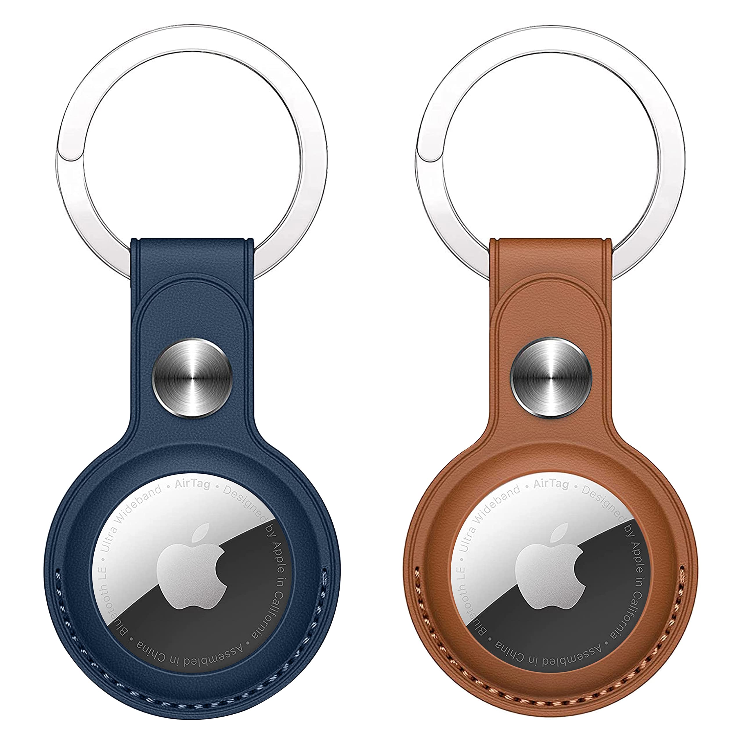 PU Leather AirTag Keyring Holder Compatible with Apple AirTag Keychain. Anti-Lost Scratch-Resistant Secure Key Ring for Keys Pet Collar Luggage Travel. Anti-Fall Protective Air Tag Case Cover, 2 Pack