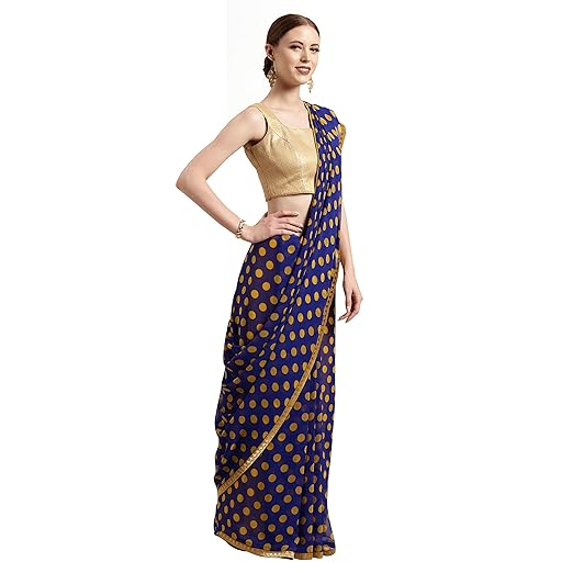 Womanista georgette with Blouse Piece Saree (TI1293_ Blue & Yellow_ One Size)