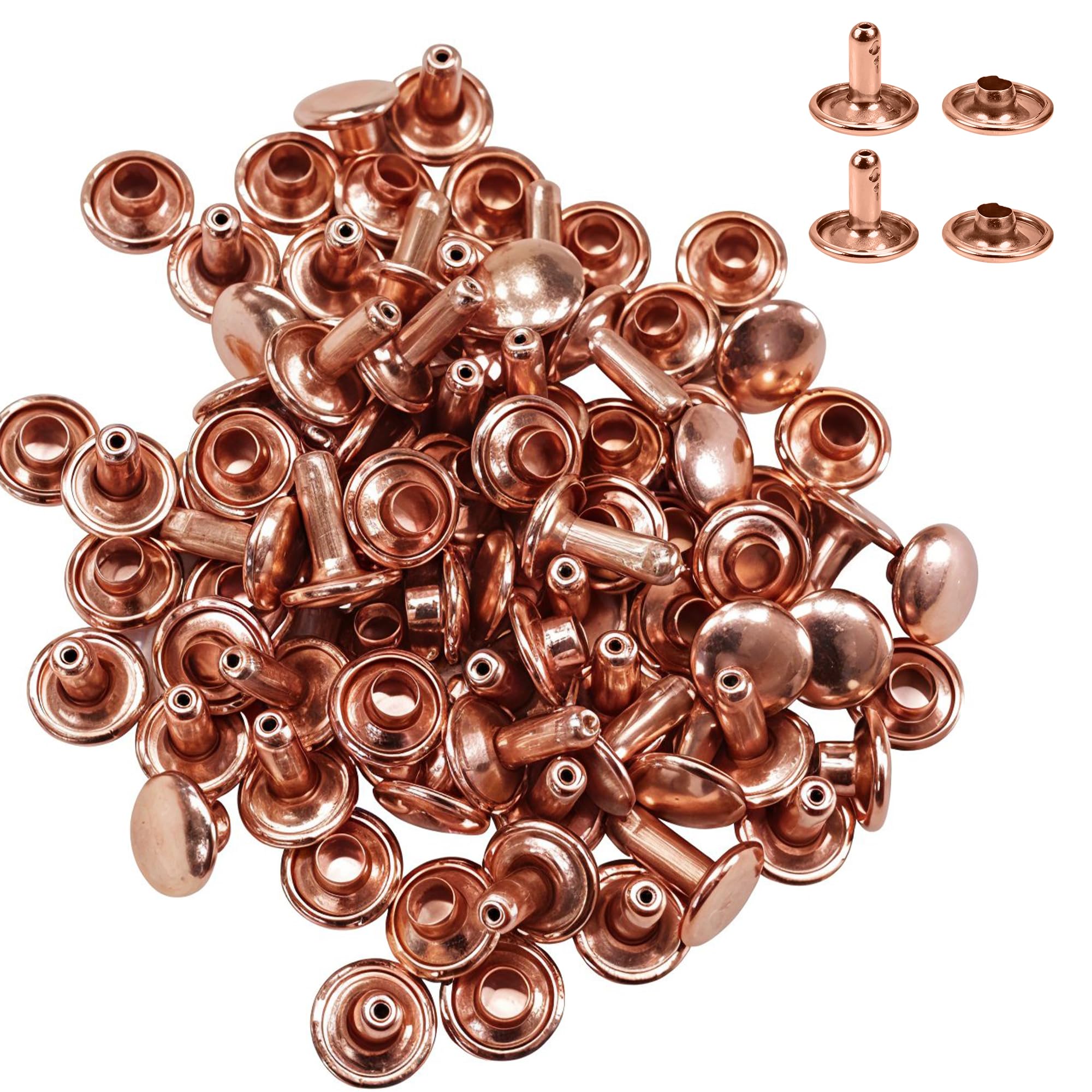 WedDecor Double Cap Rose Gold Rivet Tubular Metal Studs for DIY Leathercraft, Eyelets for Bag Making, Belts, Dog Collar, Repair, Hat, Shoes Sewing Decoration, 6mm, 100pcs
