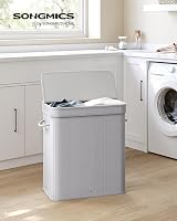 SONGMICS 100L Bamboo Laundry Hamper with Lid Removable Liner Grey LCB063G01 view 2